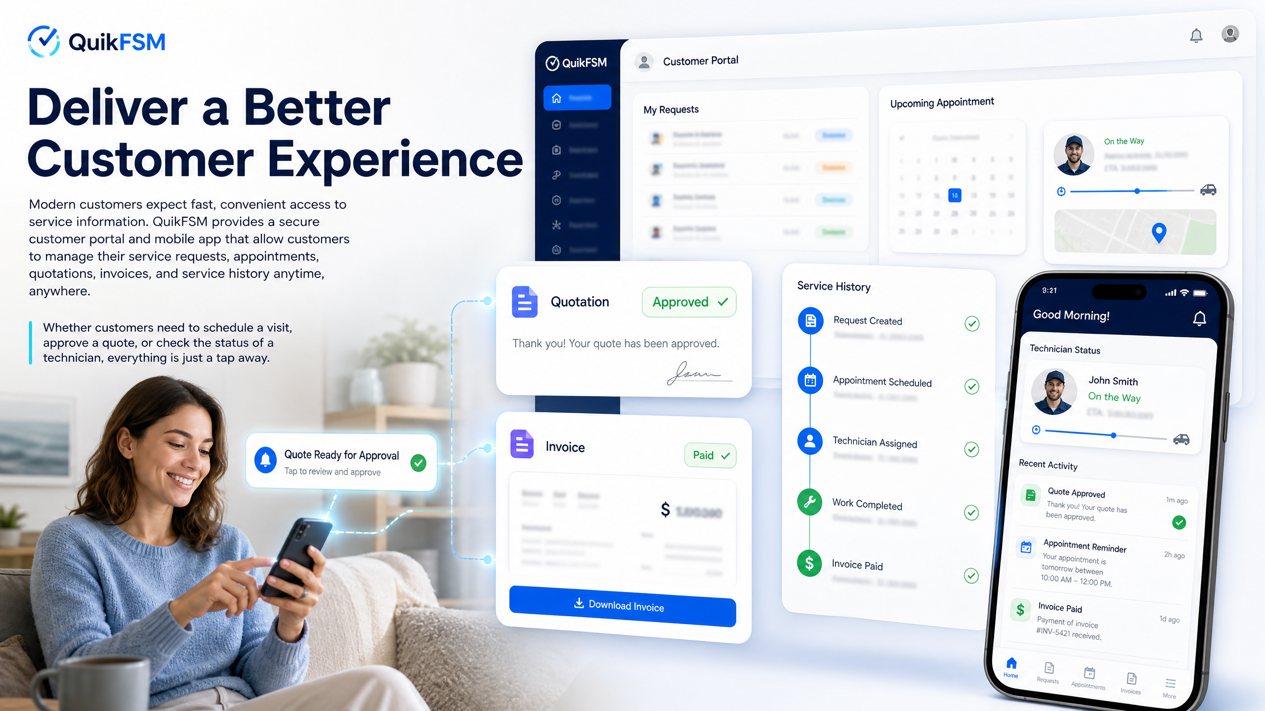 Customer portal and mobile app self-service dashboard