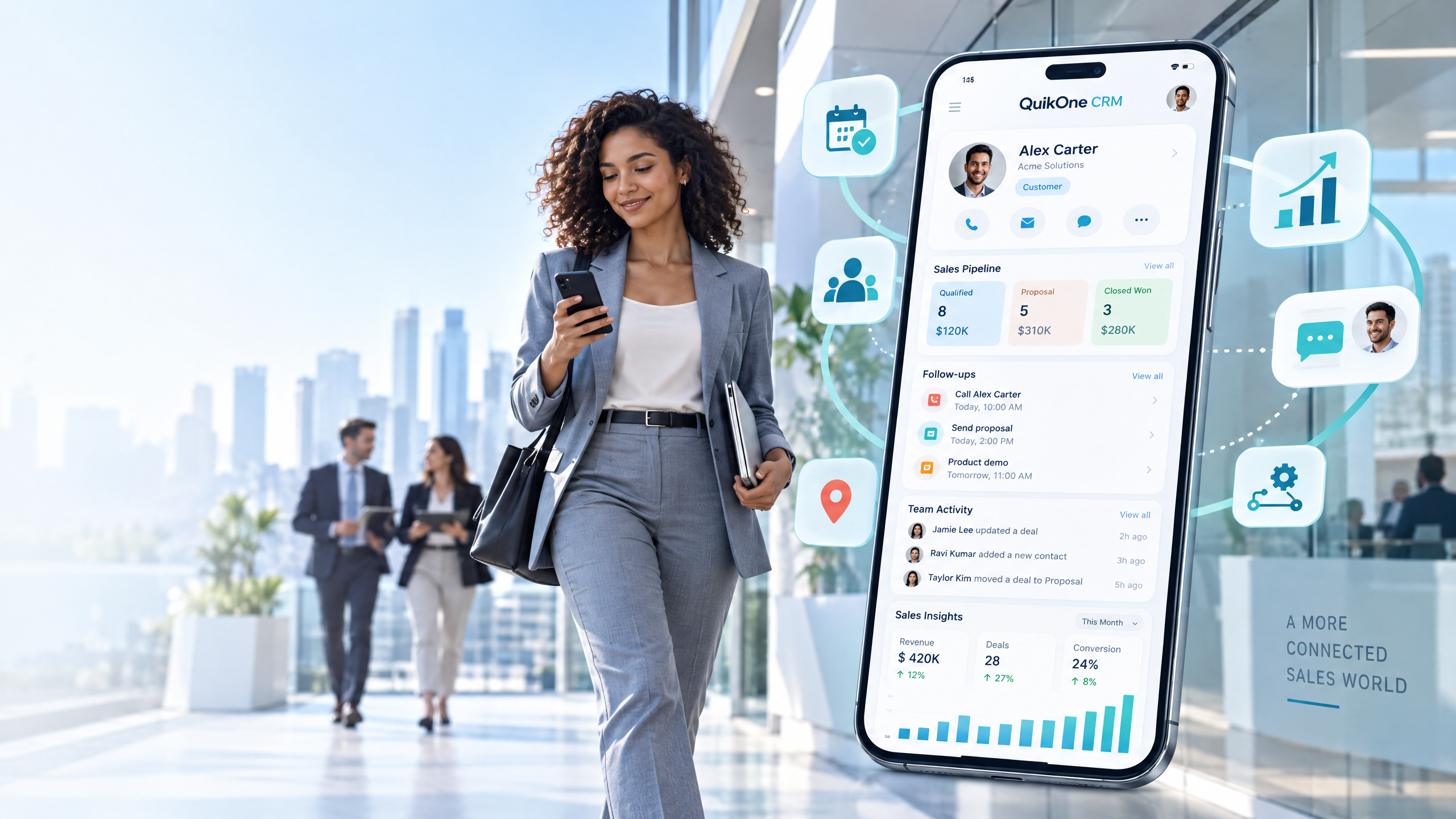 Sales team using the QuikOne CRM mobile app